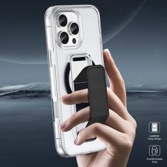 Asli Global iPhone 16 Pro Max Leather Grip Case | Clear/Black