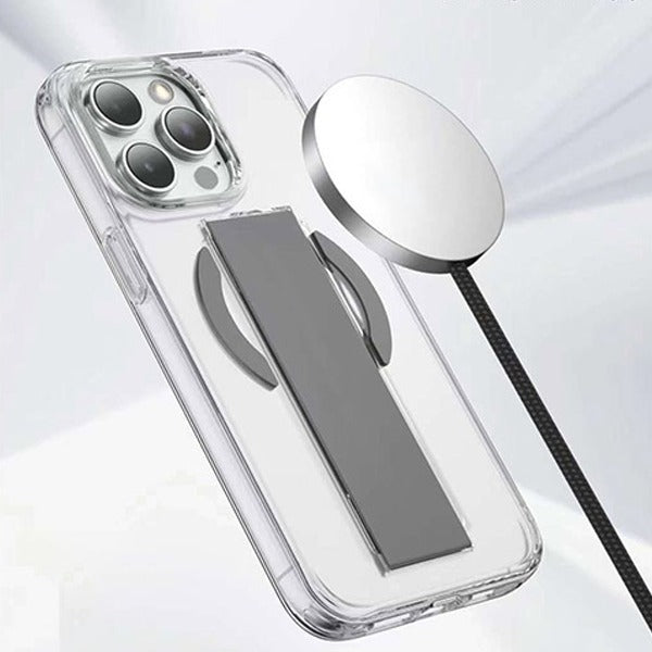 Asli Global iPhone 15 Pro Max Leather Grip Case |Clear/Gray
