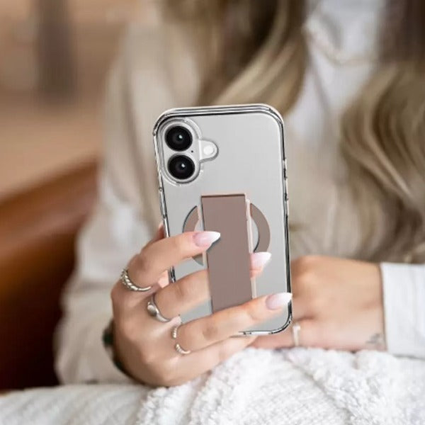 كڤر حماية مع مسكة جلدية من أسلي جلوبال لهاتف iPhone 16 | شفاف/ بني