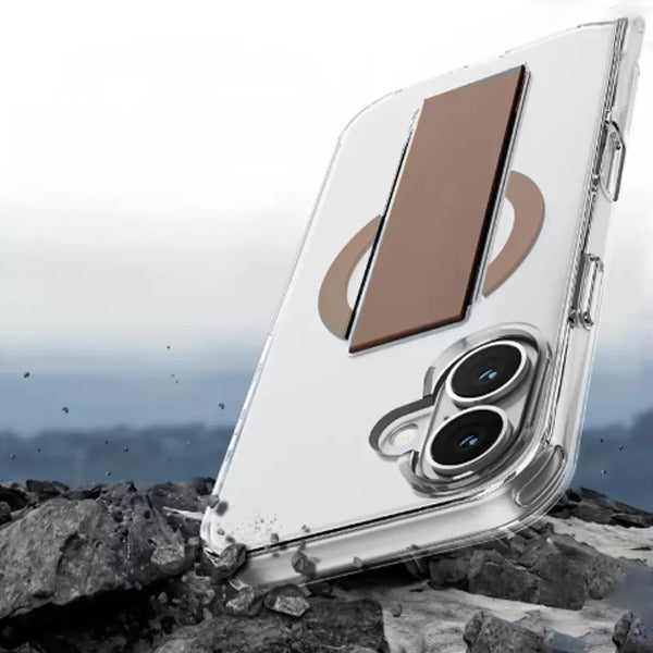 كڤر حماية مع مسكة جلدية من أسلي جلوبال لهاتف iPhone 16 | شفاف/ بني