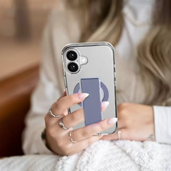 Asli Global iPhone 16 Leather Grip Case | Clear/Blue