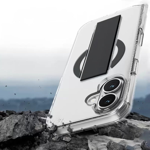 Asli Global iPhone 16 Plus Leather Grip Case Clear | Black