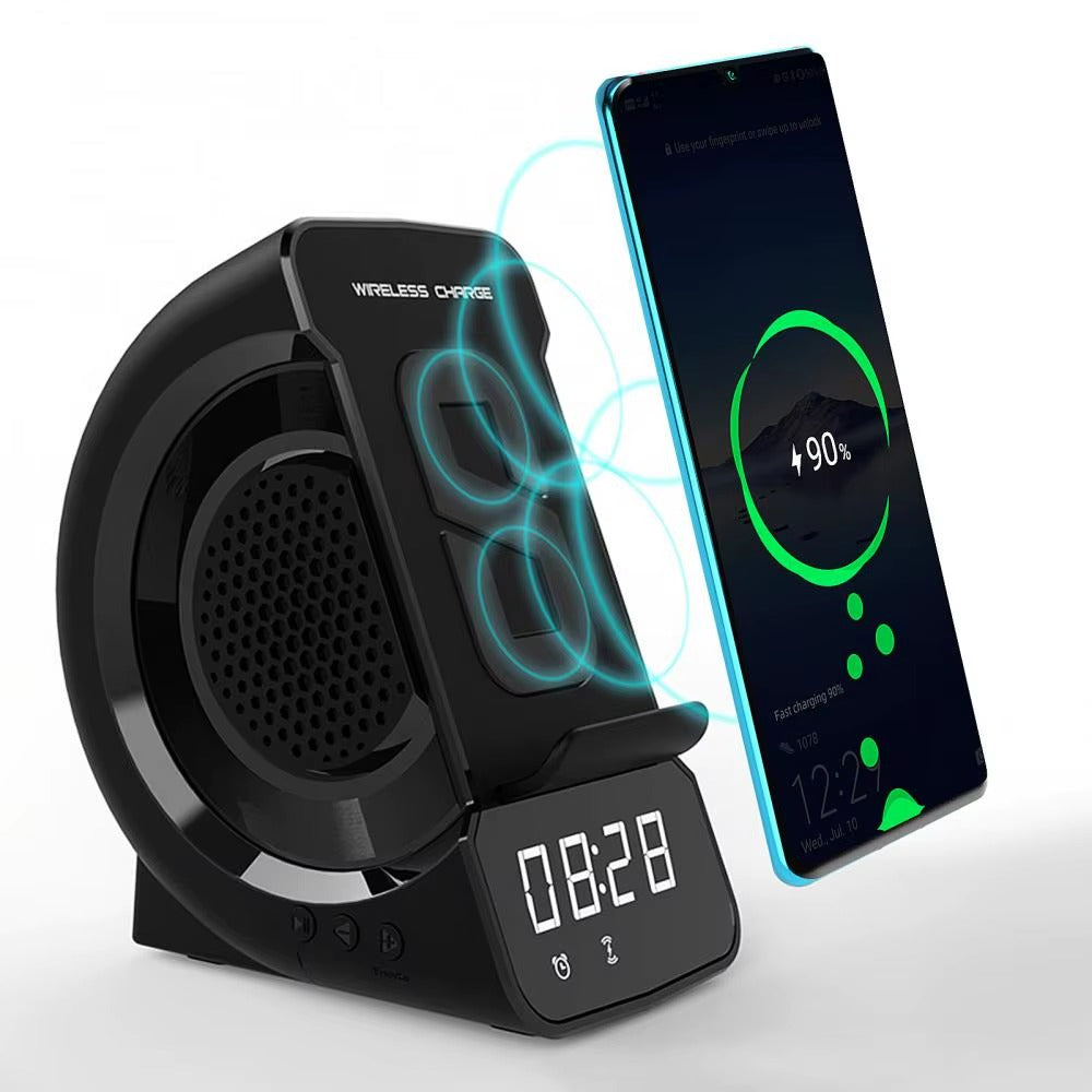 مكبر صوت مزود بساعة وشاحن لاسلكي باللون الرمادي (WD-200 G)