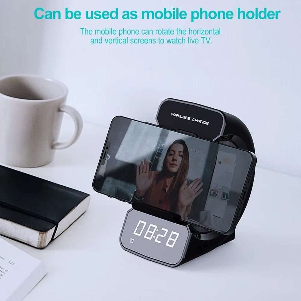 مكبر صوت مزود بساعة وشاحن لاسلكي باللون الرمادي (WD-200 G)