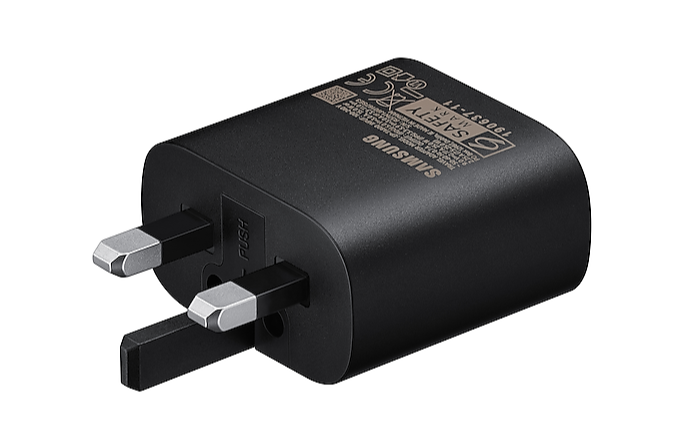 شاحن سامسونج شحن فائق السرعة 25 واط بتقنية PD مع كيبل USB-C| أسود