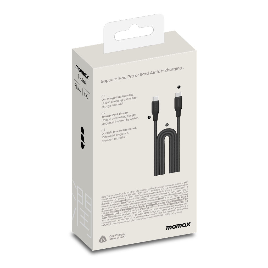 Momax DC25D 1-Link Flow CC 100W USB-C to USB-C 2m Charging Cable | Black