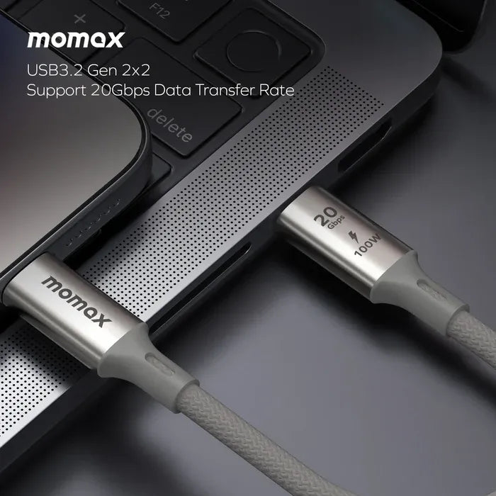 Momax Elite كيبل بقوة 100 واط USB-C USB 3.2 Gen 2x2 بسرعة 20 جيجابت في الثانية، 1 متر | تيتانيوم