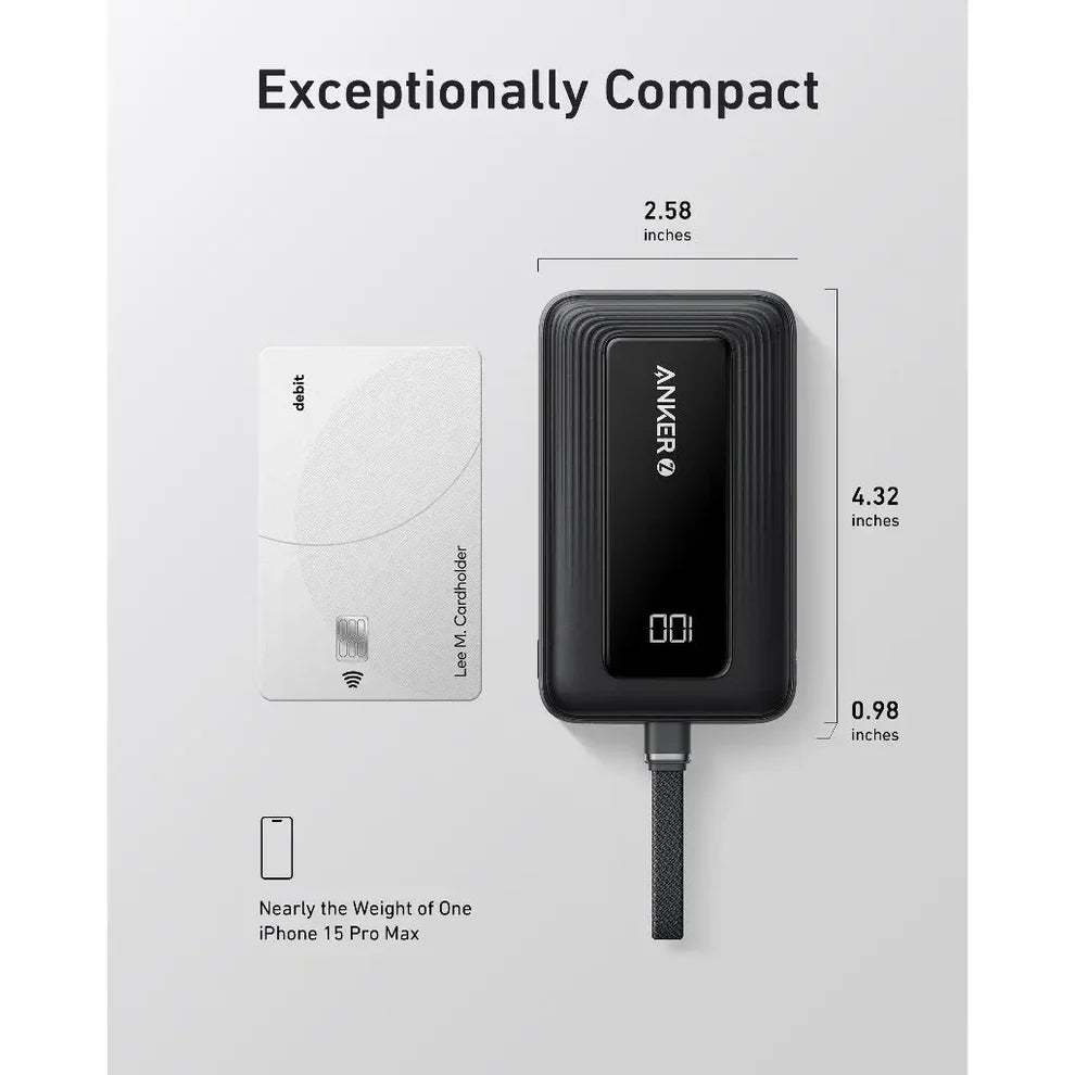 شاحن متنقل Zolo بسعة 10000 مللي أمبير 30 واط مع كيبل USB-C مدمج من Anker