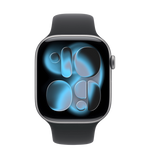 ساعة Apple Watch Series 11 (GPS + Cellular) مقاس 46 مم – هيكل ألومنيوم رمادي مع سوار رياضي أسود | مقاس M/L
