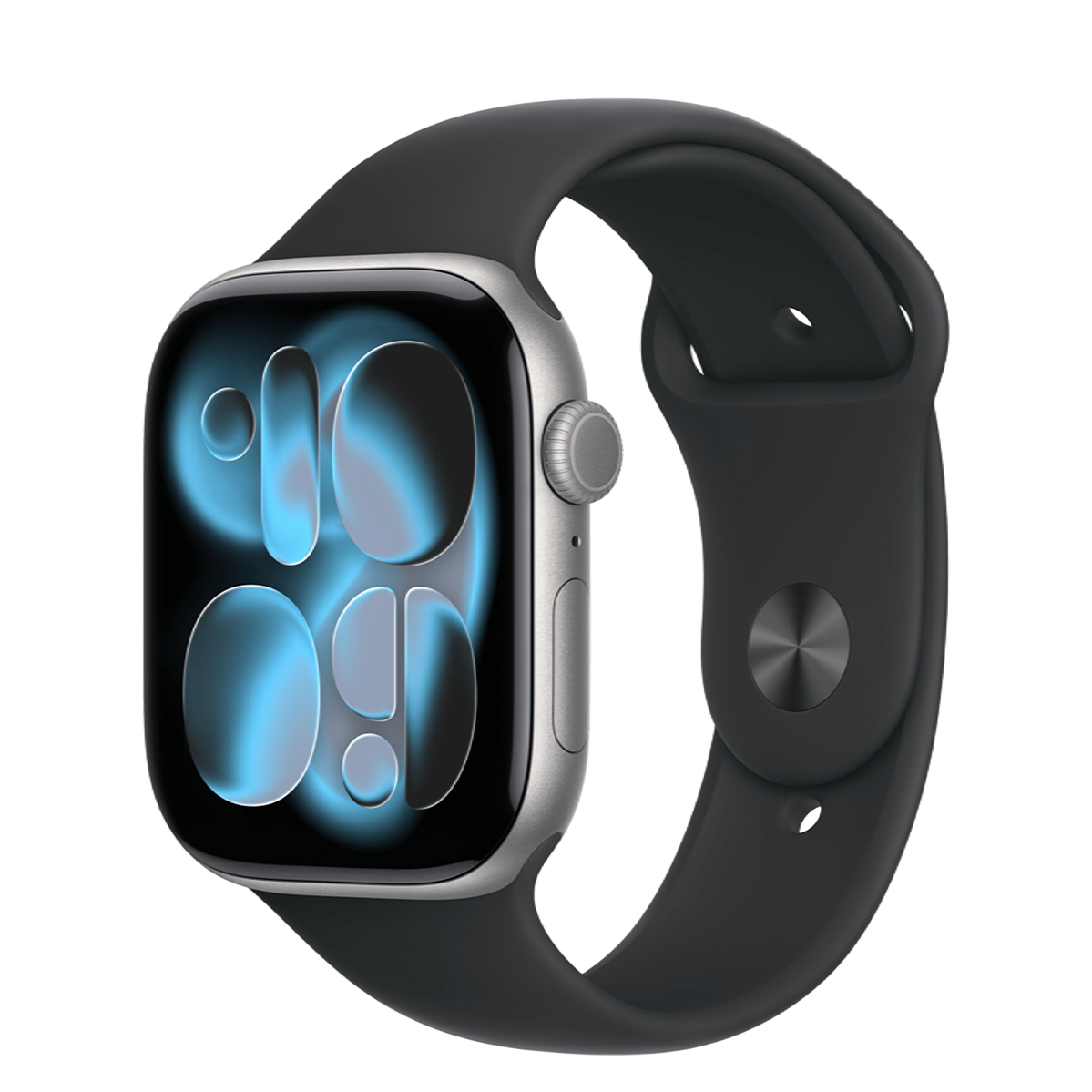 ساعة Apple Watch Series 11 (GPS + Cellular) مقاس 46 مم – هيكل ألومنيوم رمادي مع سوار رياضي أسود | مقاس M/L