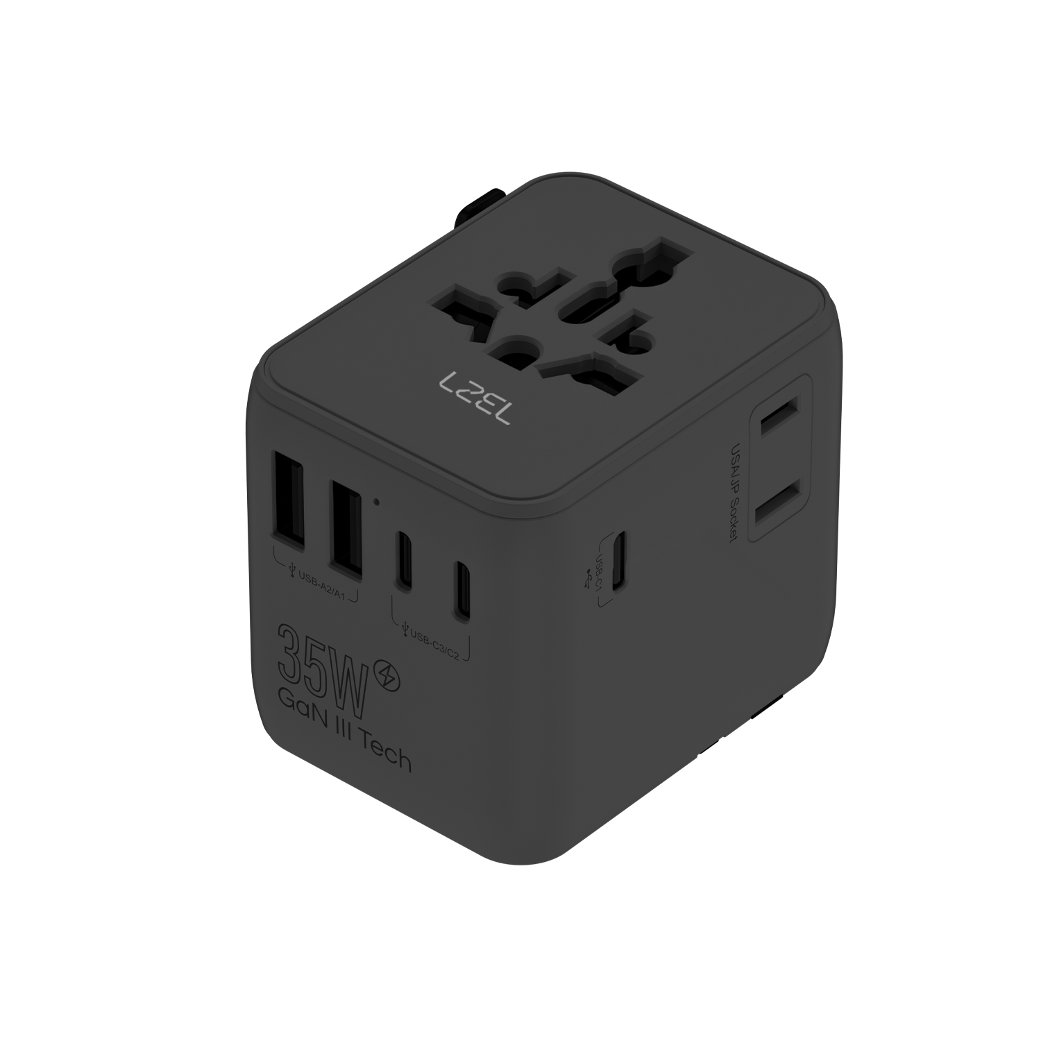 محول السفر Voyage GlobePowers بقوة 35 واط GaN III شحن سريع PD من LZEL | أسود