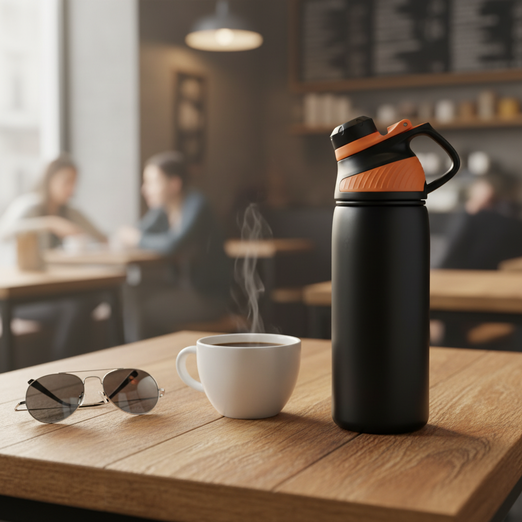 Asli Global 600ml Stainless Steel Metal Canteen for Travel Water Bottle | Black