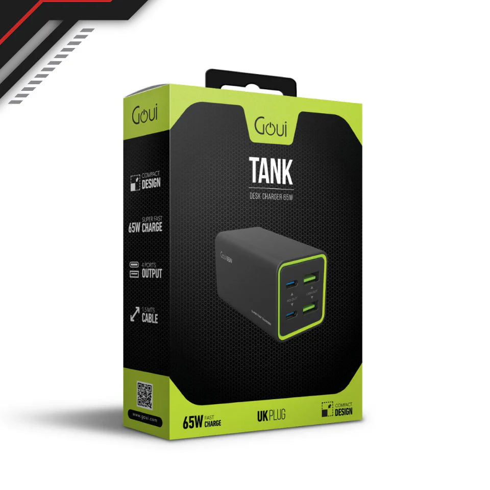 Goui TANK Desktop Charger 65W with 3 Pin UK Plug Power Code | G-GAN65W-3A