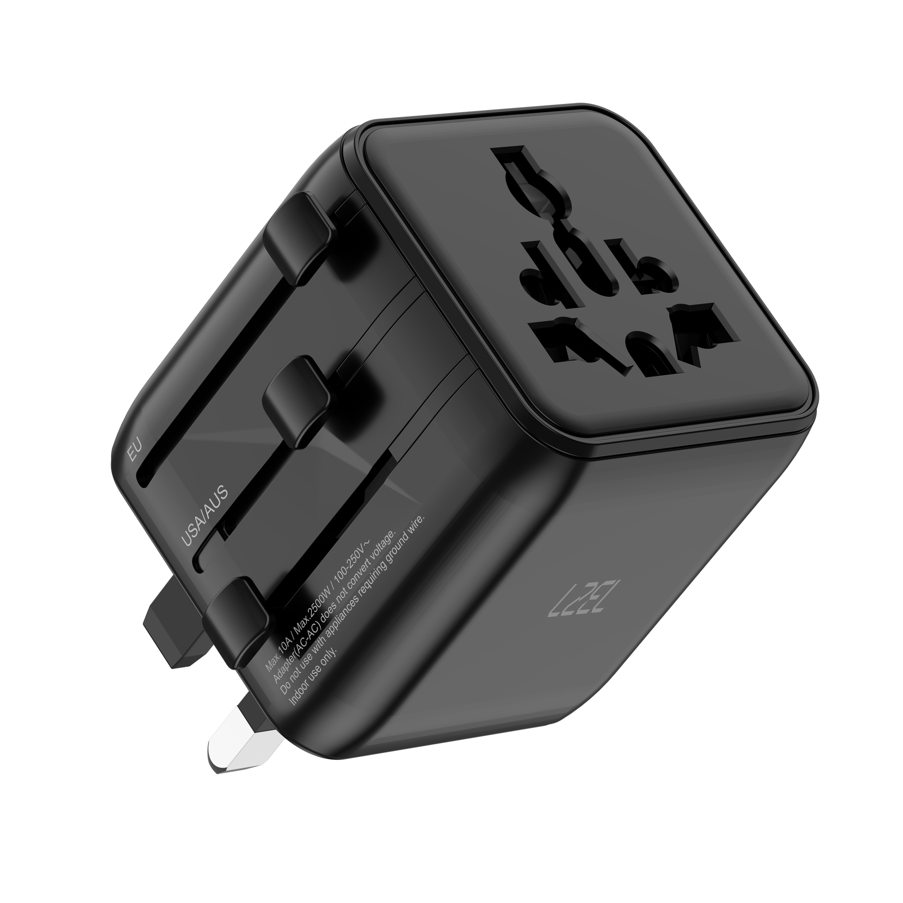 LZEL Voyage Globepower 2500 Watt Universal Multi Travel Plug Adapter | Black