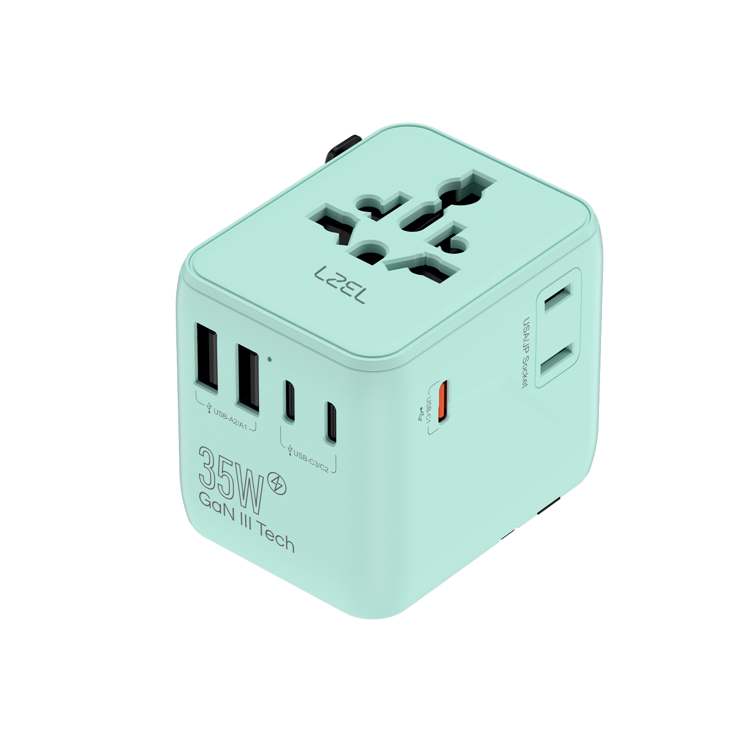 LZEL Voyage GlobePowers 35W GaN III Fast PD Travel Adapter | Green