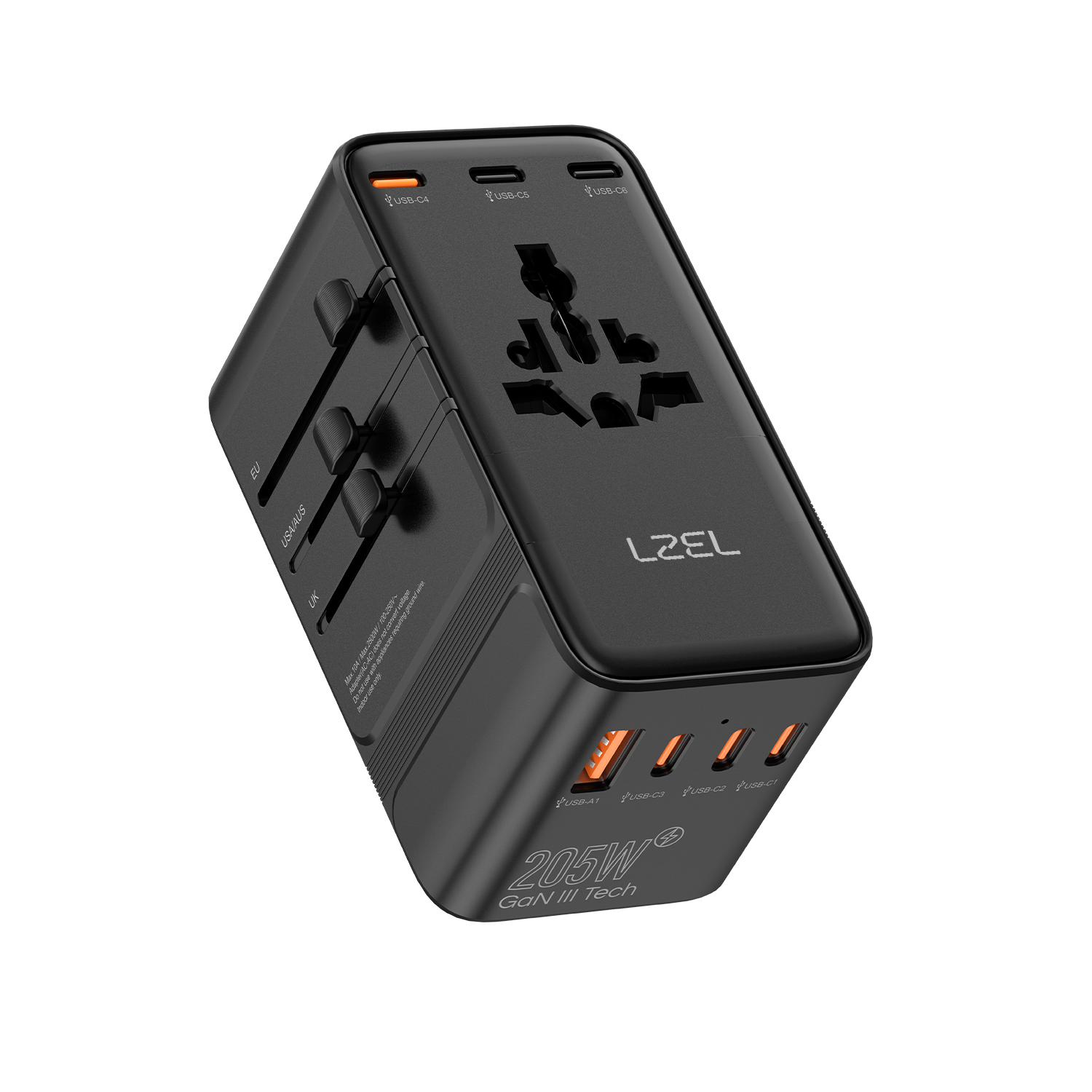 LZEL Voyage Globepowers 205W GaN III Fast PD Travel Adapter | Black