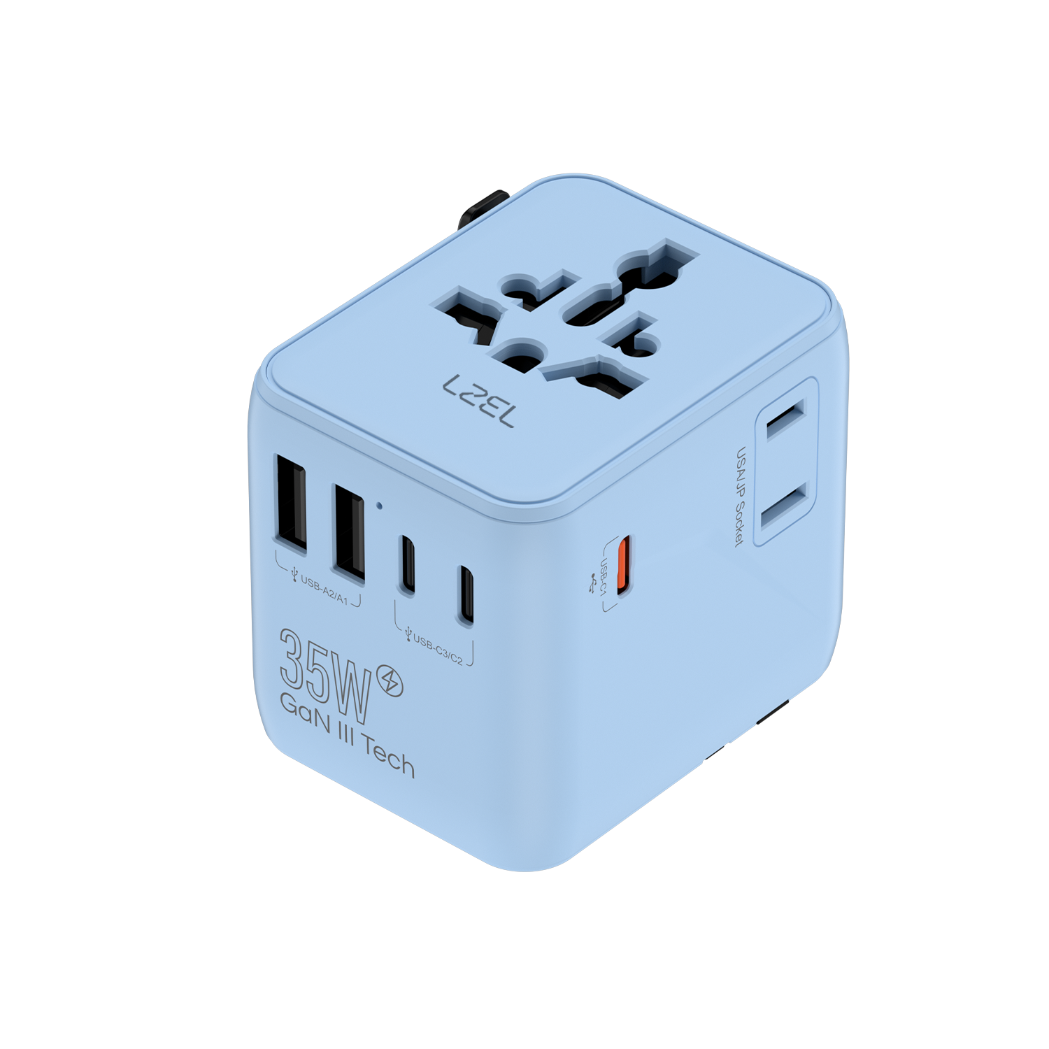 LZEL Voyage GlobePowers 35W GaN III Fast PD Travel Adapter | Blue