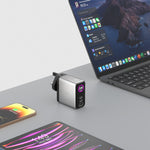LZEL 100W GaN Travel Charger with 3-Port PD Digital Display & UK/EU/AU Plugs | Silver/Black