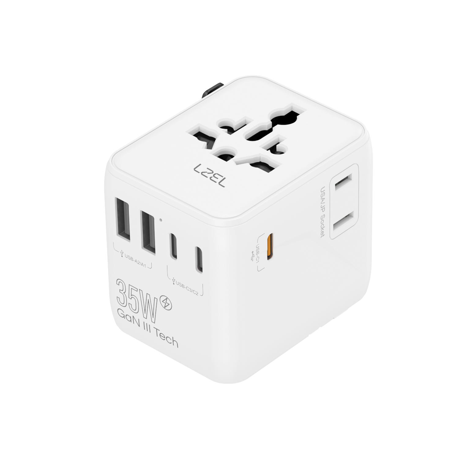 محول السفر Voyage GlobePowers بقوة 35 واط GaN III شحن سريع PD من LZEL | أبيض