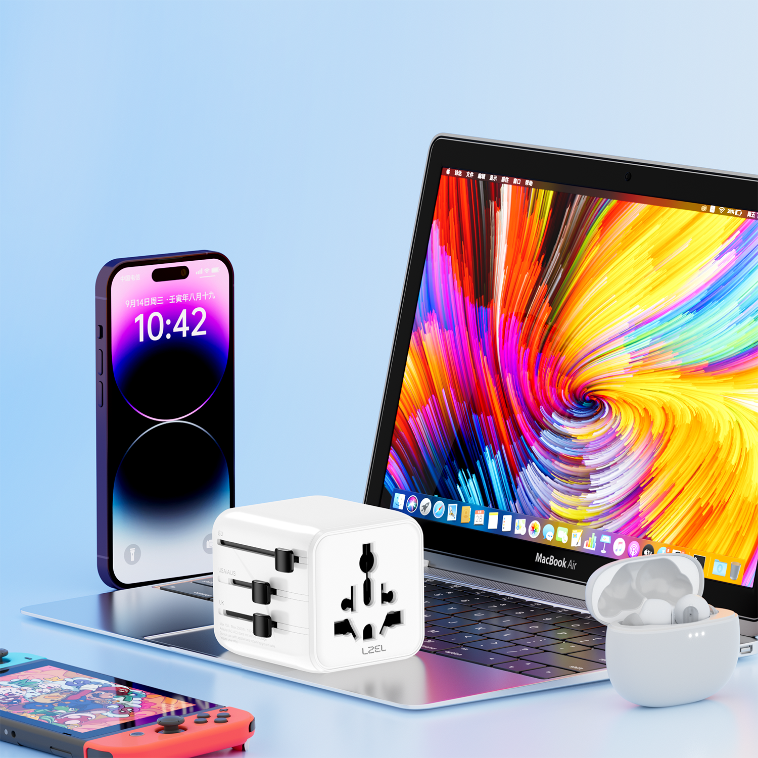 LZEL Voyage Globepower 2500 Watt Universal Multi Travel Plug Adapter | White