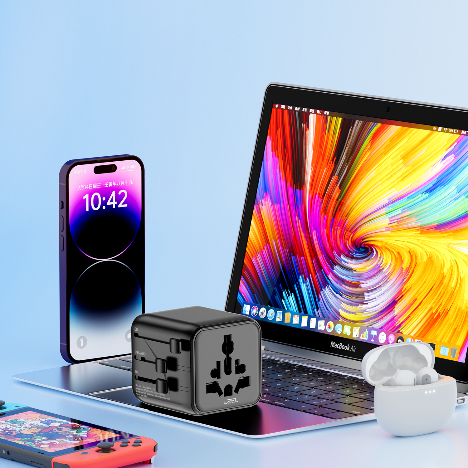 LZEL Voyage Globepower 2500 Watt Universal Multi Travel Plug Adapter | Black