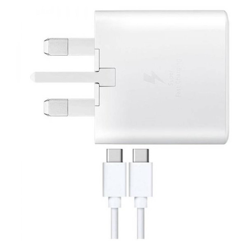 شاحن حائط سامسونج 25 واط للشحن السريع + كيبل USB-C إلى USB-C | أبيض