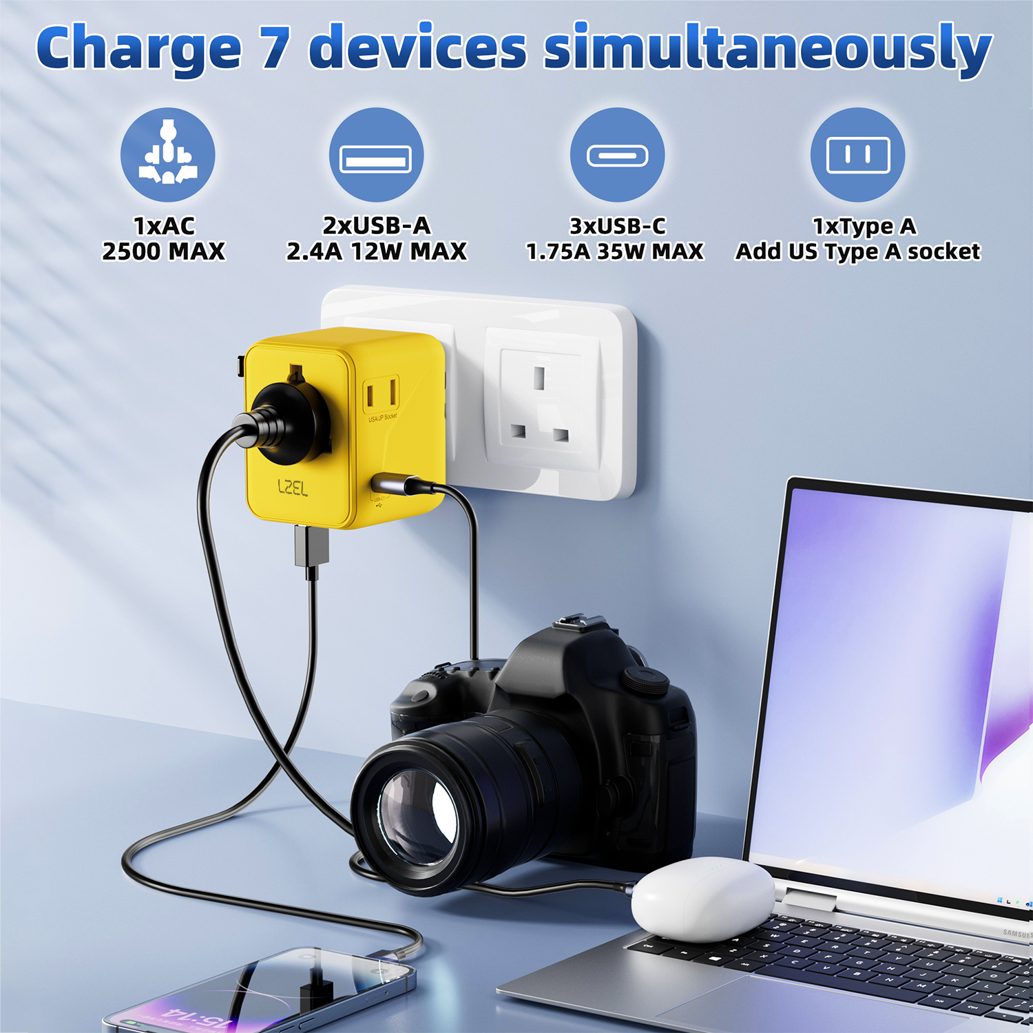 LZEL Voyage Globepowers 35W GaN III Fast PD Travel Adapter | Yellow