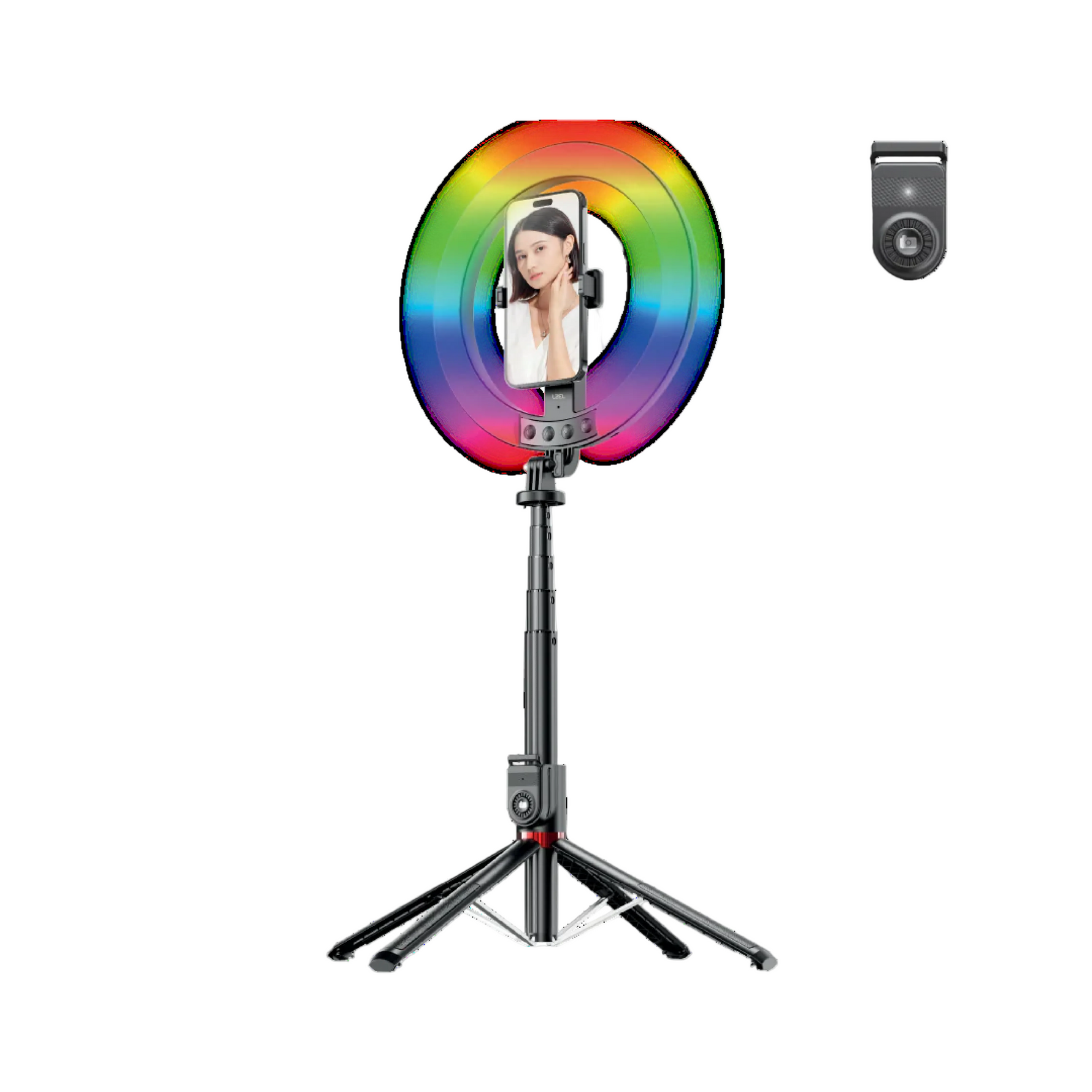 مجموعة حلقة إضاءة سيلفي من Lzel Flexiclick مقاس 10 بوصة RGB مع حامل ثلاثي 2.3 متر وجهاز تحكم لاسلكي