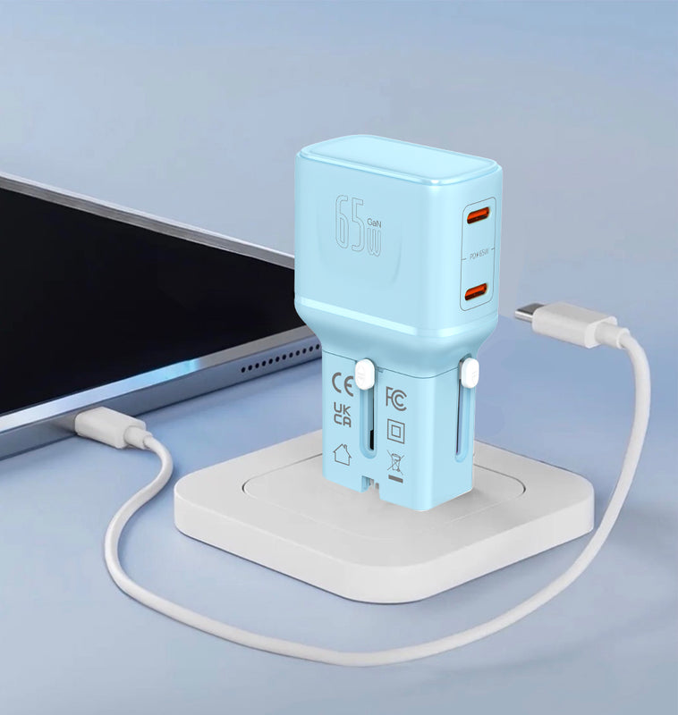 LZEL TravelPro Series Dual Port GaN Travel Wall Charger 65W I Dual Type-C Output I Global compatibility