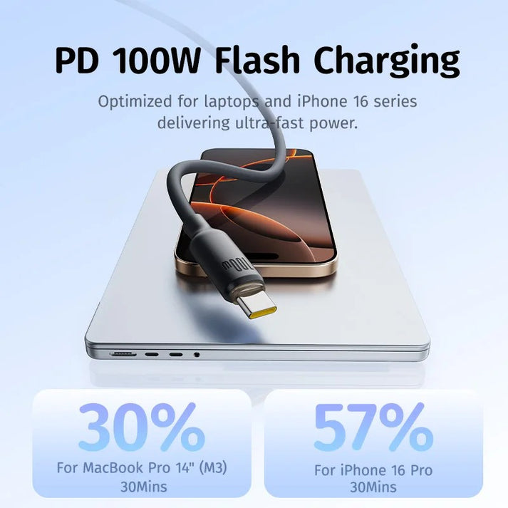كيبل Baseus من السيليكون الرغوي للشحن ونقل البيانات USB-C إلى USB-C بقوة 100 واط بطول 2 متر | أسود 