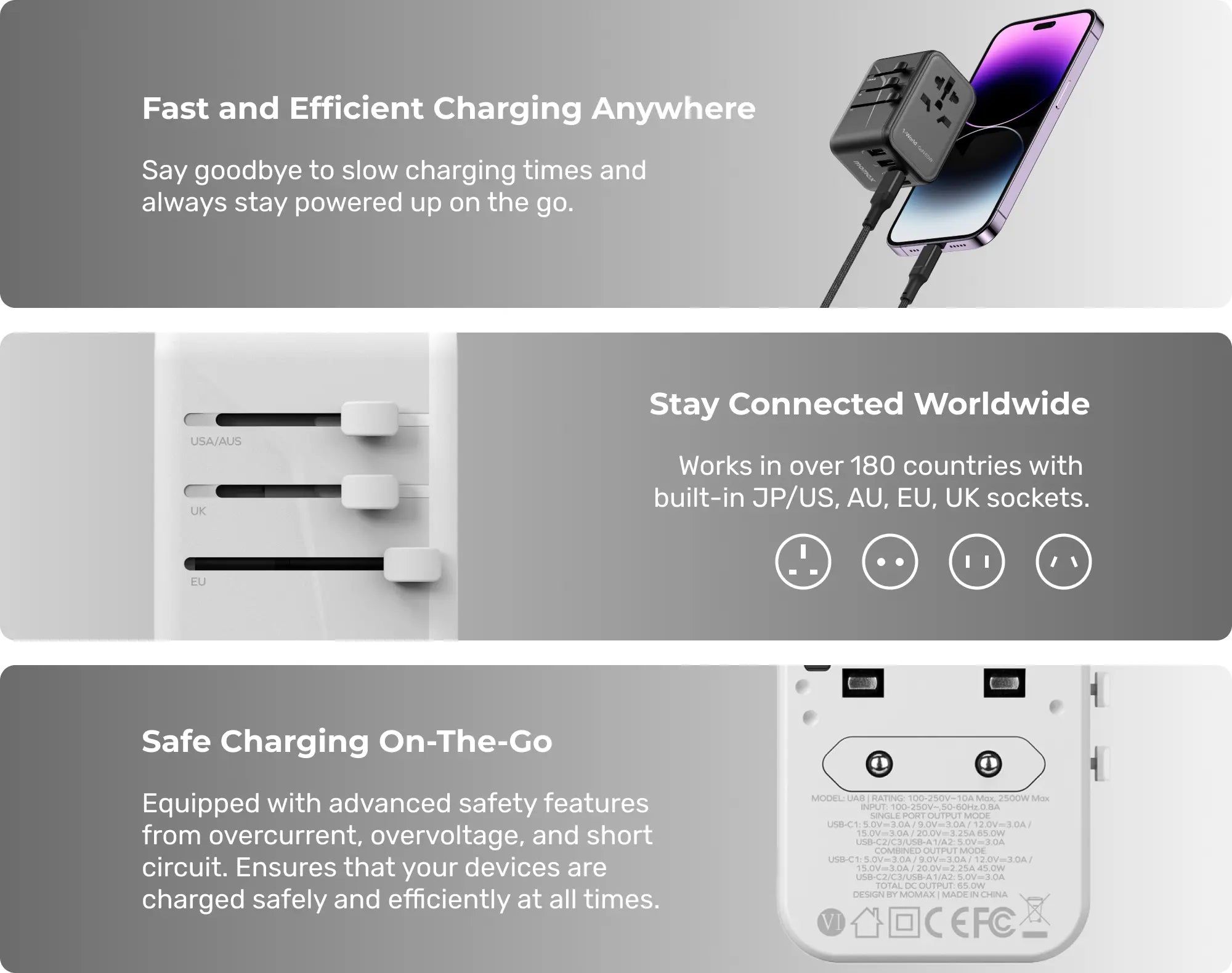 سلك تمديد موماكس ون بلج 65 وات مع USB أبيض (US15UKW)