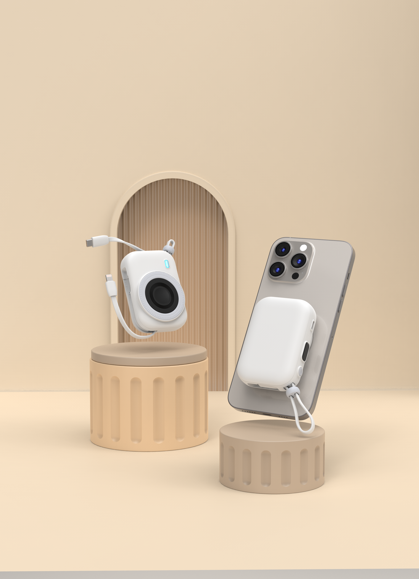 محطة الطاقة المحمولة PentaEnergia من ليزل 10,000 مللي أمبير × 5 تدعم الشحن اللاسلكي مع كيبل مدمج|أبيض