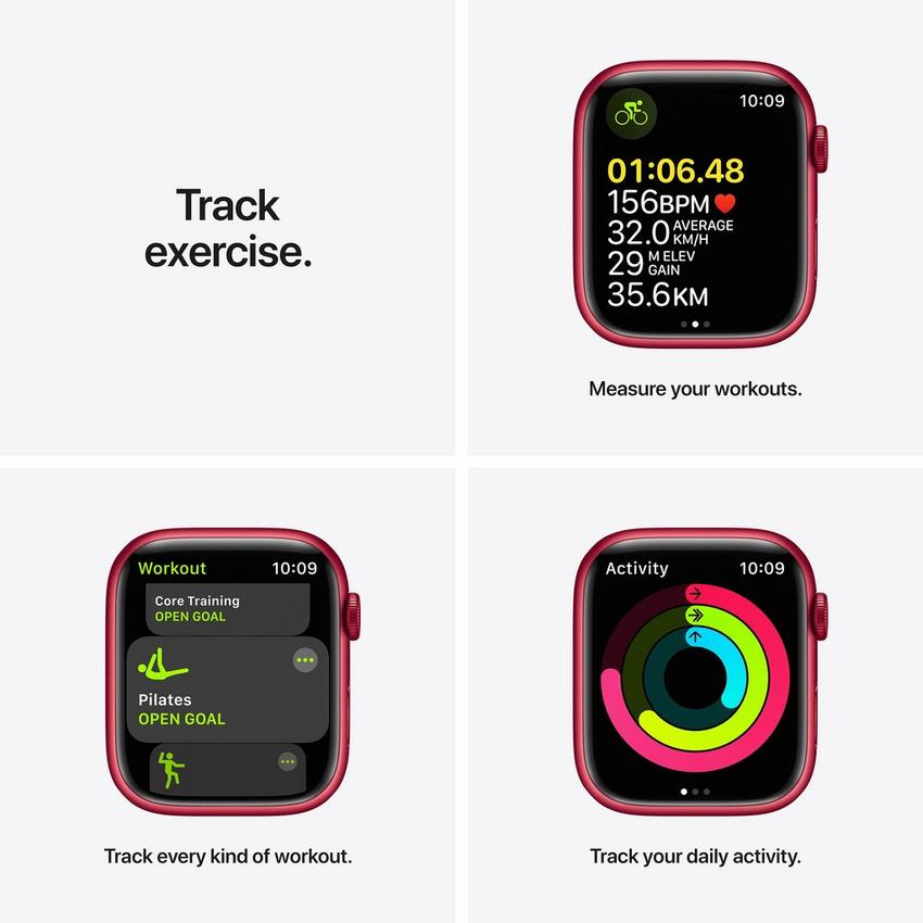 ساعة Apple Watch Series 7 – GPS + Cellular – مقاس 41 مم – علبة ألومنيوم اللون Red  مع سوار رياضي | لون Red  – الحجم العادي
