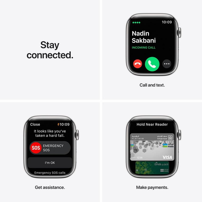 ساعة Apple Watch Series 7 (GPS + Cellular) مقاس 45 مم – هيكل ستانلس ستيل ذهبي مع سوار رياضي Dark Cherry