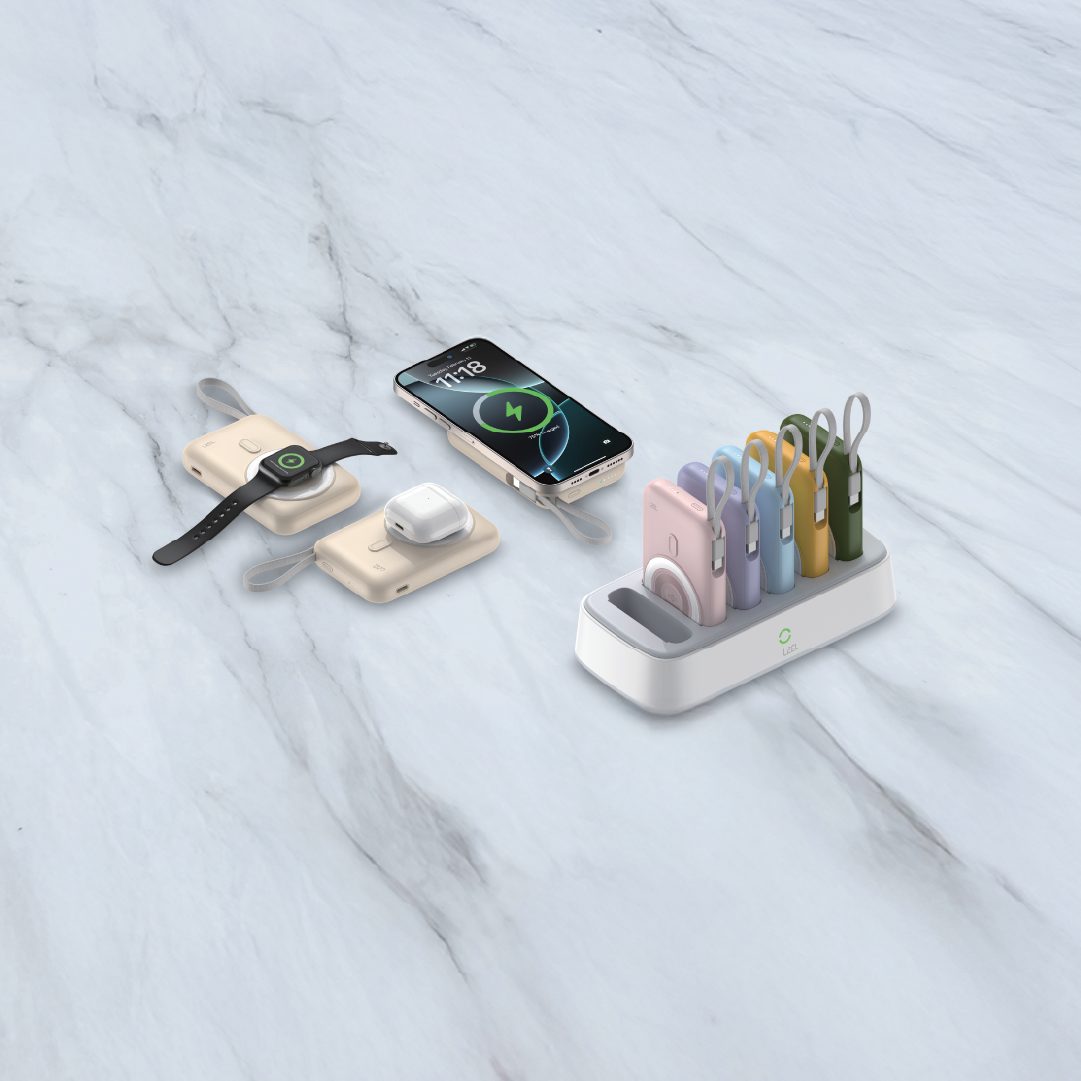 LZEL HexaEnergia Station 6x Wireless Powerbank Charging Dock | 10000mAh Full Battery | Built-in Cable | White