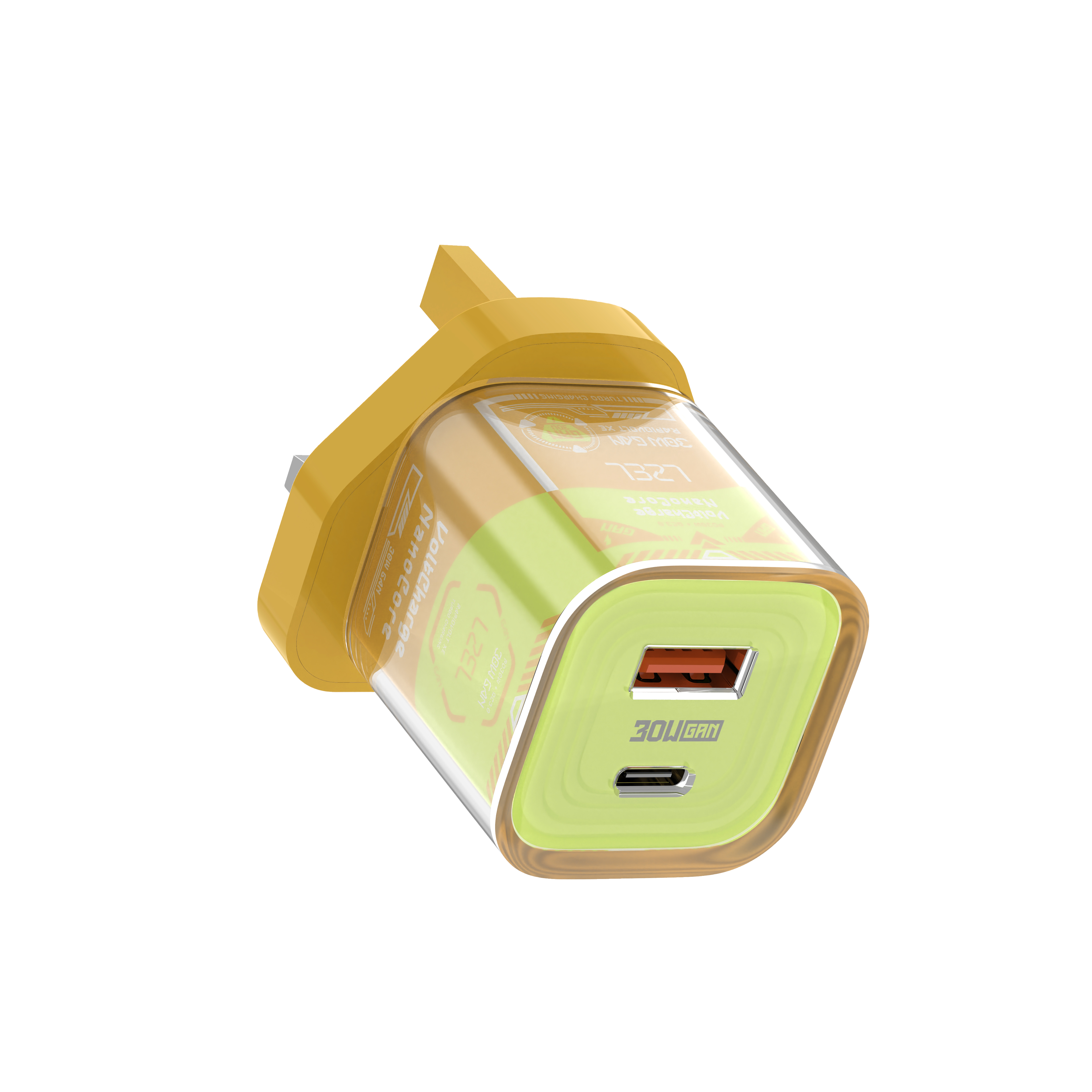 LZEL VoltCharge NanoCore – 30W GaN Transparent Wall Charger | Brown/Green