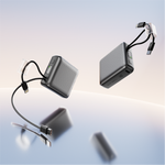 باور بانك من 90% percent بسعة 22.5 واط، مزود بكابلين مدمجين | Usb-C & Lightning | رمادي