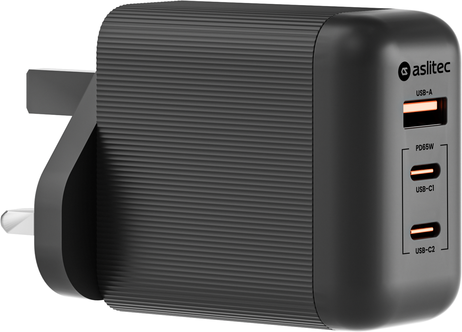 شاحن aslitec VexoraGaN بقدرة 65 واط – شاحن GaN مدمج بثلاثة منافذ USB-A وUSB-C مزدوج