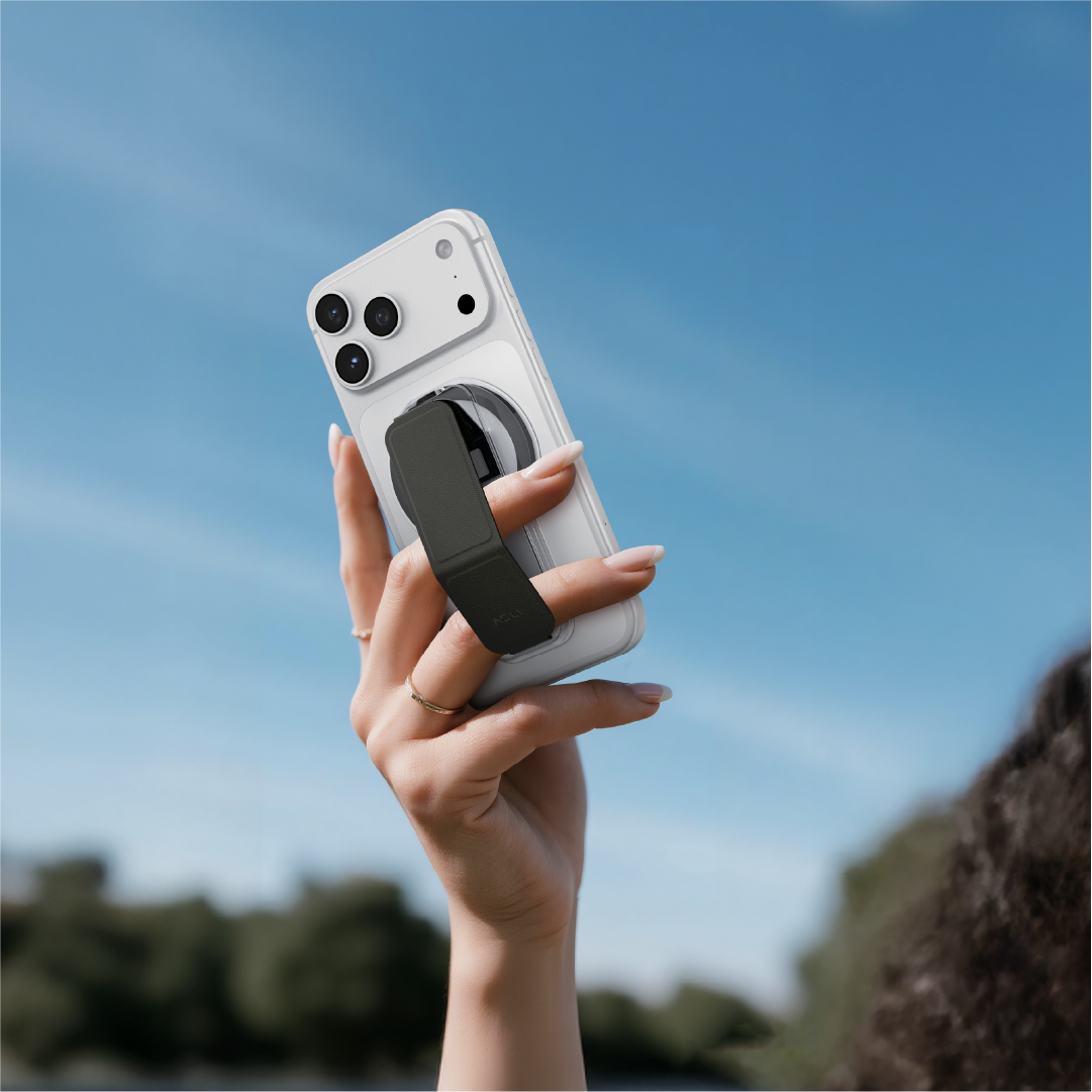 ASLI Magnetic Band Leather Grip & Foldable Stand 2-in-1 Functional Design | Black