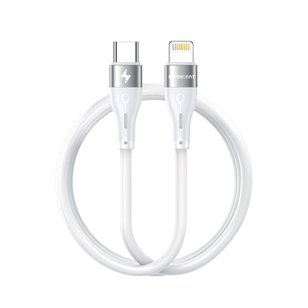 90 Percent Voltline 90 Series USB-C to Lightning Silicone Cable 1M | White