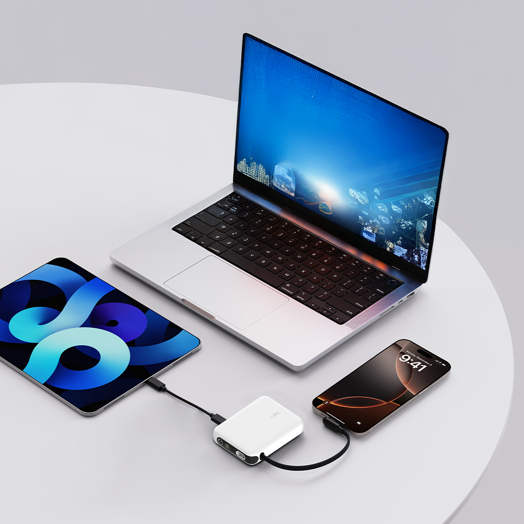 LZEL PrimeBrio 5K Mini PD Power Bank – 5000mAh, 20W, Built-in Type-C Cable | White