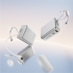 باور بانك من 90% percent بسعة 22.5 واط، مزود بكابلين مدمجين | Usb-C & Usb-A, And With Lightning | فضي