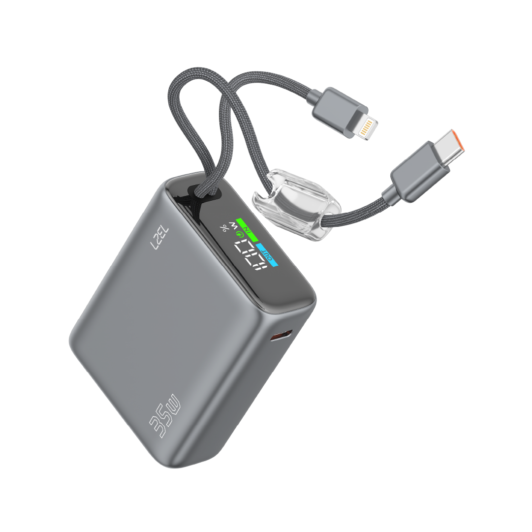 LZEL Neurovolt 10K Pd 35W Mini Power Bank Pd3.0 & Qc3.0 | Usb-C Cable & Lightning Cable | Gray