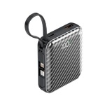 Asli ChargeFlux Mini بطارية متنقلة 10000 مللي أمبير مع كابلي USB-C وLightning مدمجين، شحن سريع PD بقدرة 35 واط | أسود