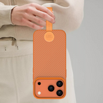 LZEL MagCarbon Strap Carbon Design with 360° Grip and Raised-Edge Protection Case for iPhone 17 Pro Max | Orange