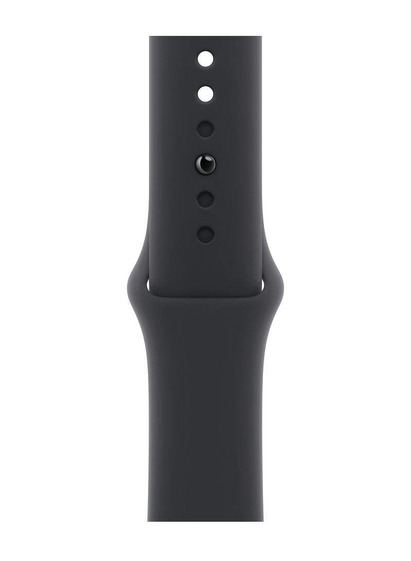 ساعة Apple Watch Series 10 - GPS + Cellular - مقاس 46 ملم - بهيكل من الألومنيوم بلون أسود مع سوار رياضي أسود مقاس S/M