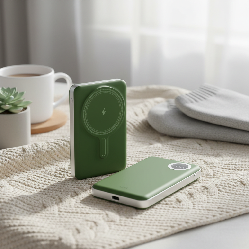 Novus MagPower  بطارية شحن متنقلة محمولة من ليزل PD بسعة 10,000 مللي أمبير بقوة 20 واط متوافق مع  MagSafe مع كيبل USB-C| أخضر