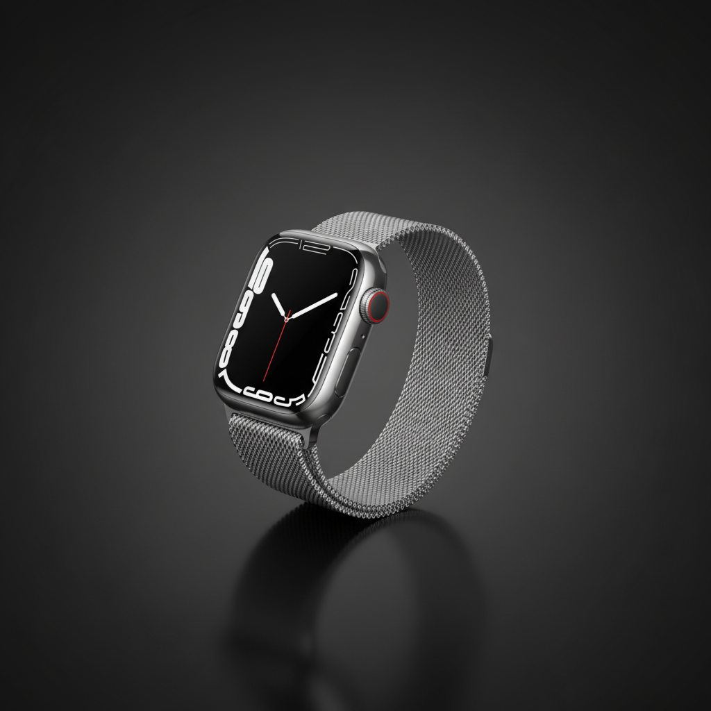 ساعة Apple Watch Series 7 (GPS + Cellular) مقاس 45 مم – هيكل ستانلس ستيل فضي مع سوار ميلانيز فضي