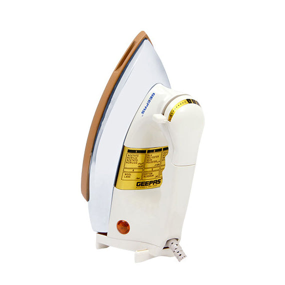 Geepas Automatic Dry Iron | 1200W Heavyweight Iron with 60 Microns Nonstick Golden Teflon Soleplate, Temperature Dial, Safe Handle, All Fabrics