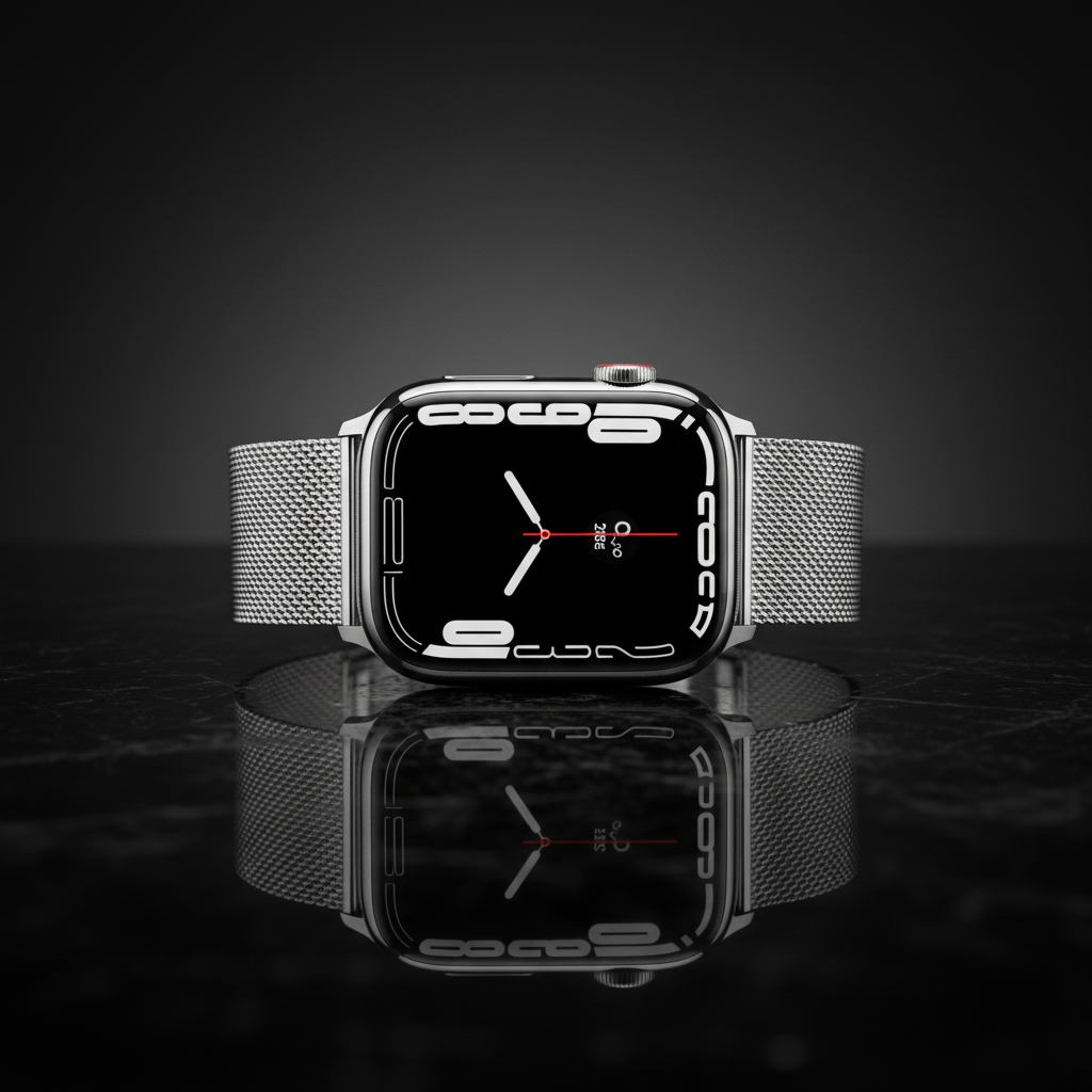 ساعة Apple Watch Series 7 (GPS + Cellular) مقاس 45 مم – هيكل ستانلس ستيل فضي مع سوار ميلانيز فضي